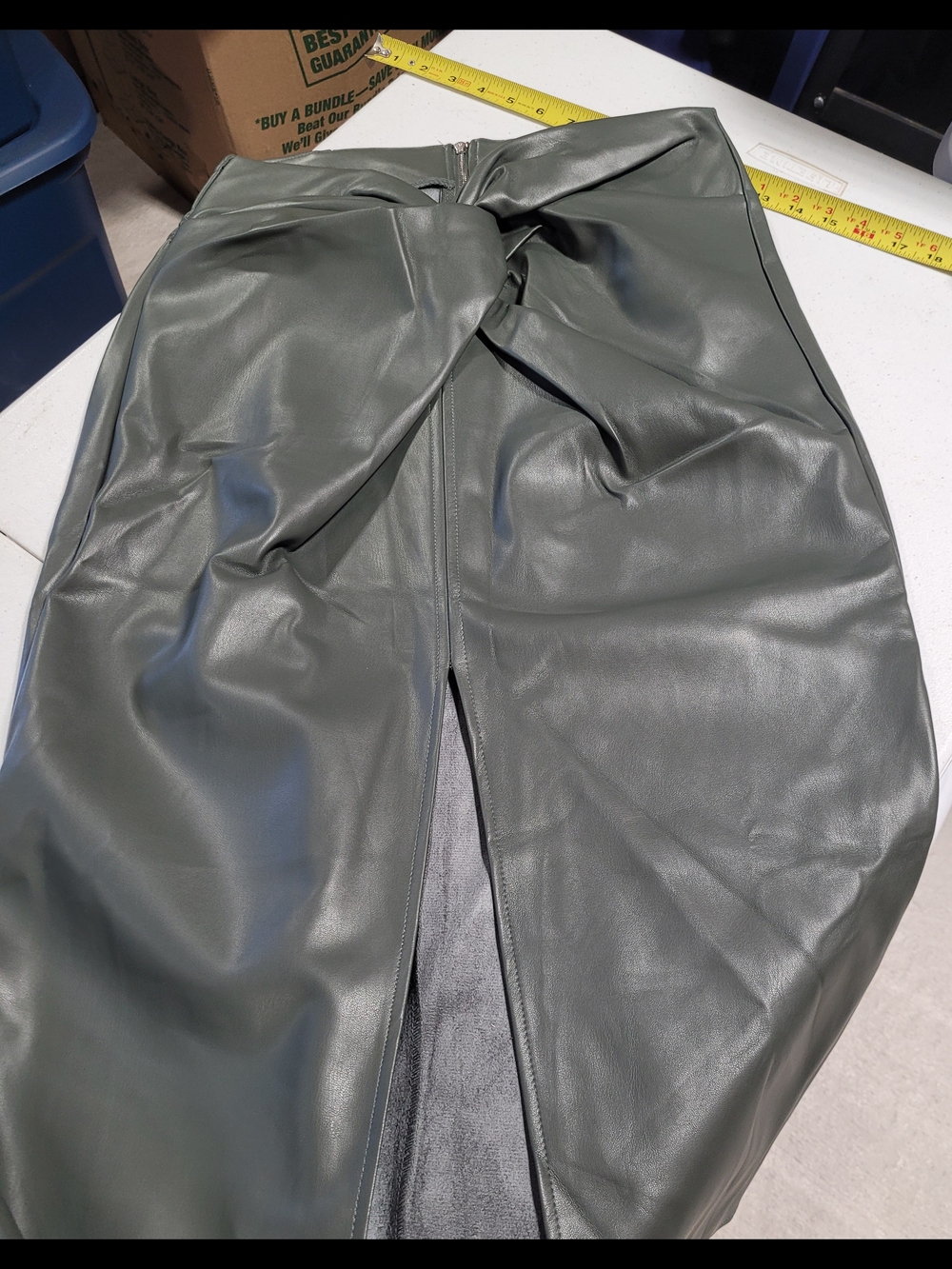 High-Waist Grey Twist Front Pencil Skirt with Front Slit - Picture 2 of 6